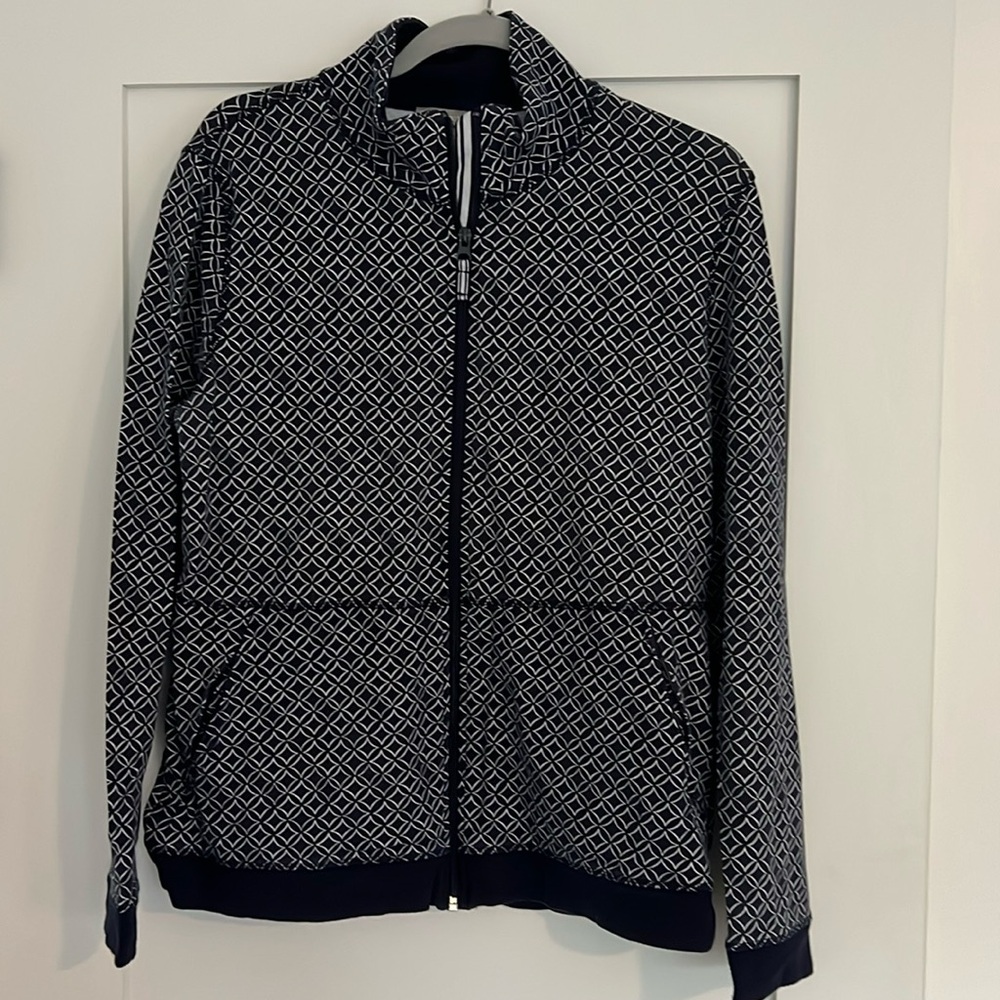Talbots navy and white patterned zip-up jacket size L